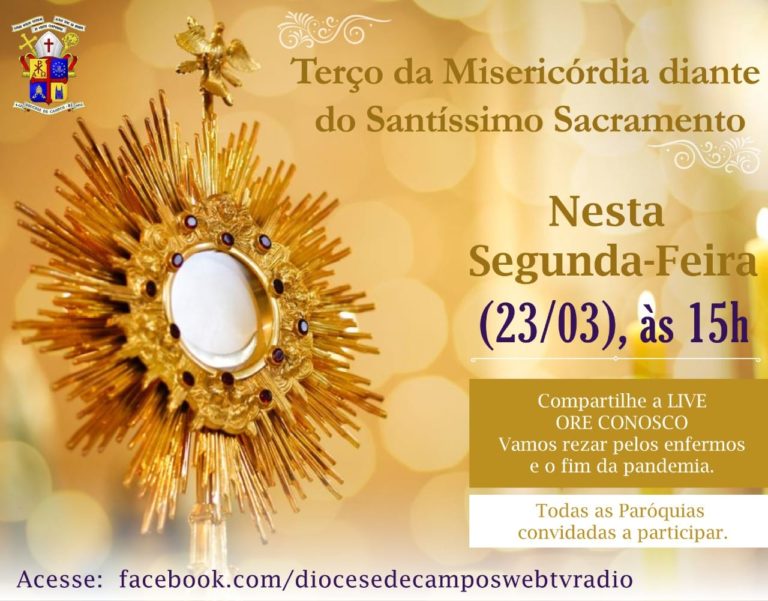 Diocese de Campos convoca fiéis a rezar o Terço da Misericórdia pelas redes sociais nesta segunda-feira