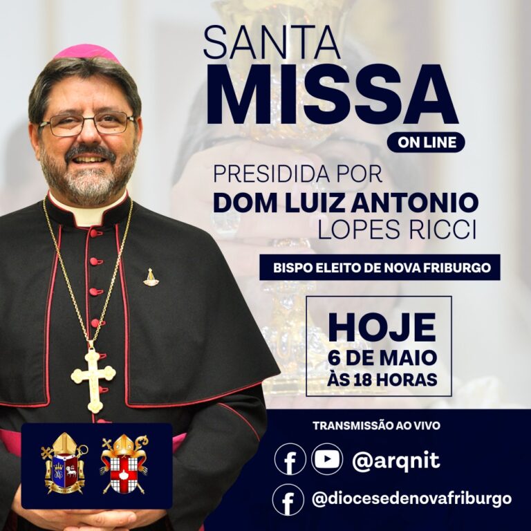 Primeira Missa presidida por Dom Luiz Ricci após ser nomeado bispo de Nova Friburgo será transmitida pelas redes sociais