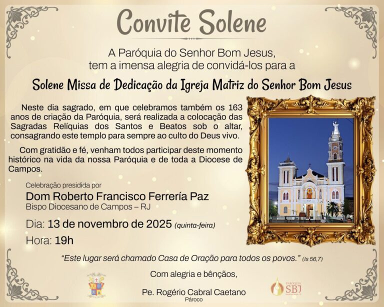 Bispo de Campos preside em novembro dedicação da Matriz Senhor Bom Jesus